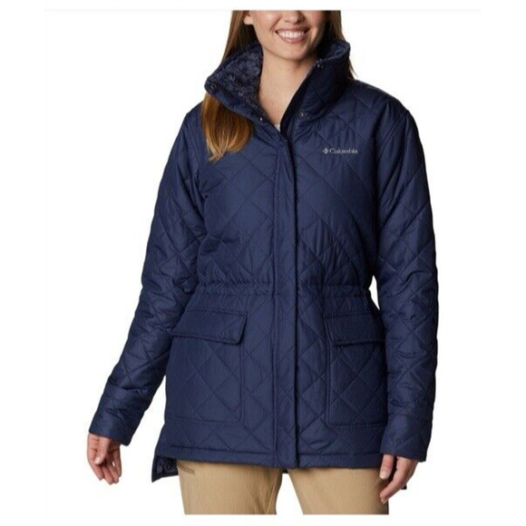 NEW Columbia Womens Copper Crest Quilted Puffer Coat Blue Fleece Lined Small - Picture 8 of 8